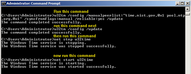 Commands for enabling Server 2008R2 ntp servers